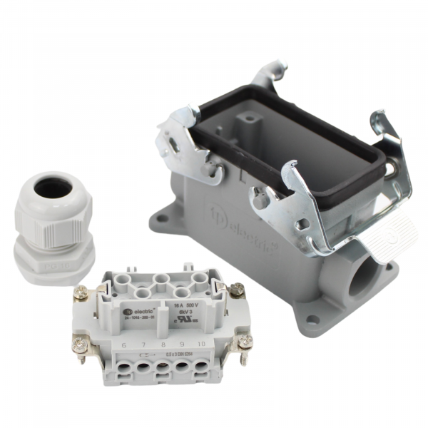 Industriesteckverbinder - Sockelgehäuse + Buchse 10 Polig 16A - Metall